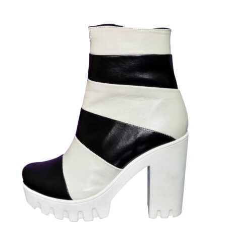 Жіночі зимові черевики на білій підошві, натуральна шкіра, бежево-чорні