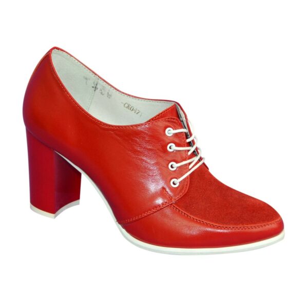 Жіночі класичні червоні туфлі на високих підборах, натуральна шкіра та замша