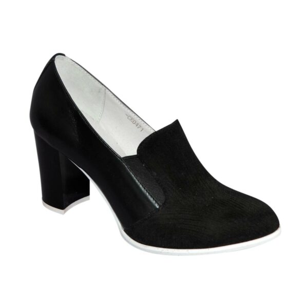 Жіночі класичні чорні туфлі на високих підборах, натуральна замша та шкіра