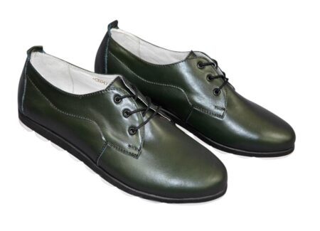 Жіночі туфлі на шнурівці з натуральної шкіри зеленого кольору