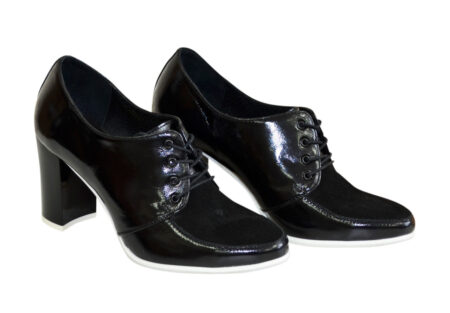 Жіночі класичні чорні туфлі на високих підборах, натуральна шкіра та замша