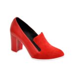Женские классические красные туфли на высоком каблуке, натуральная замша и кожа
