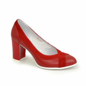 Туфлі червоні жіночі класичні на підборах, натуральна шкіра та замш