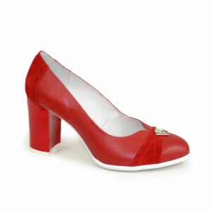 Туфли красные женские кожаные на высоком стойком каблуке