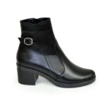 Ботинки черные женские кожаные зимние на устойчивом каблуке