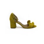 Босоножки женские замшевые желтые на не высоком устойчивом каблуке
