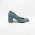 Женские туфли лодочки замшевые голубого цвета на устойчивом каблуке