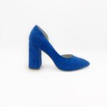 Женские туфли замшевые цвет электрик на высоком устойчивом каблуке