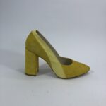 Туфли лодочки женские замшевые желтые на высоком устойчивом каблуке