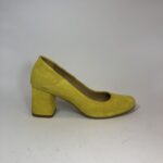 Женские туфли лодочки замшевые желтые на устойчивом каблуке