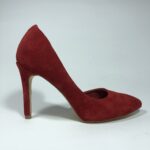 Червоні замшеві туфлі на високій обтяжній шпильці