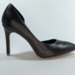 Чорні шкіряні жіночі туфлі на високій обтяжній шпильці