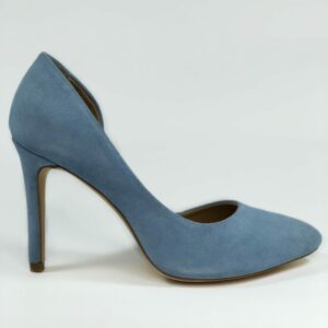 Женские замшевые туфли голубые на высокой обтяжной шпильке