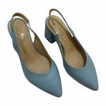 Босоножки женские голубые кожаные на устойчивом каблуке
