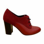 Червоні жіночі туфлі з натуральної шкіри та замші на високому стійкому підборі