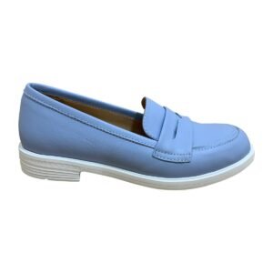 Женские кожаные туфли голубого цвета на облегченной подошве