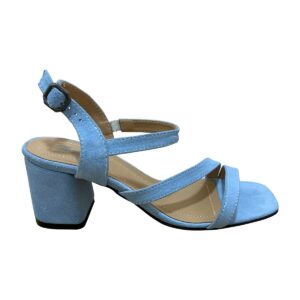 Босоножки женские голубые замшевые на устойчивом каблуке