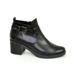 Кожаные женские демисезонные ботинки на устойчивом каблуке, черный цвет