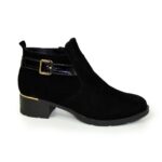 Замшевые женские демисезонные ботинки на устойчивом каблуке, черный цвет