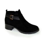 Замшевые женские зимние черные ботинки на устойчивом каблуке