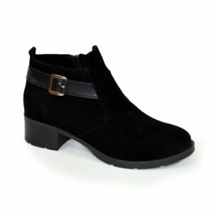 Замшевые женские зимние черные ботинки на стойком каблуке