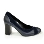 Туфли синие женские классические на каблуке, натуральная кожа и замш